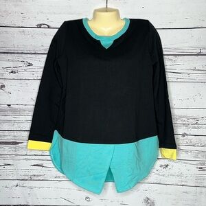 Lobo Mau NWT Size L Black - Blue Layered Look Long Sleeve Knit Top Shirt